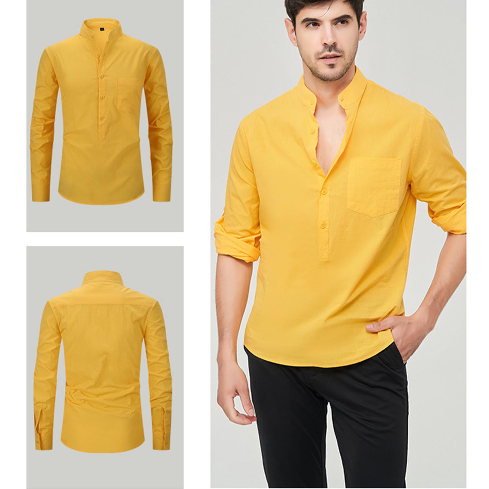 

Мужская модная рубашка с воротником-стойкой, однотонная, повседневная, с длинными рукавами XL жёлтый