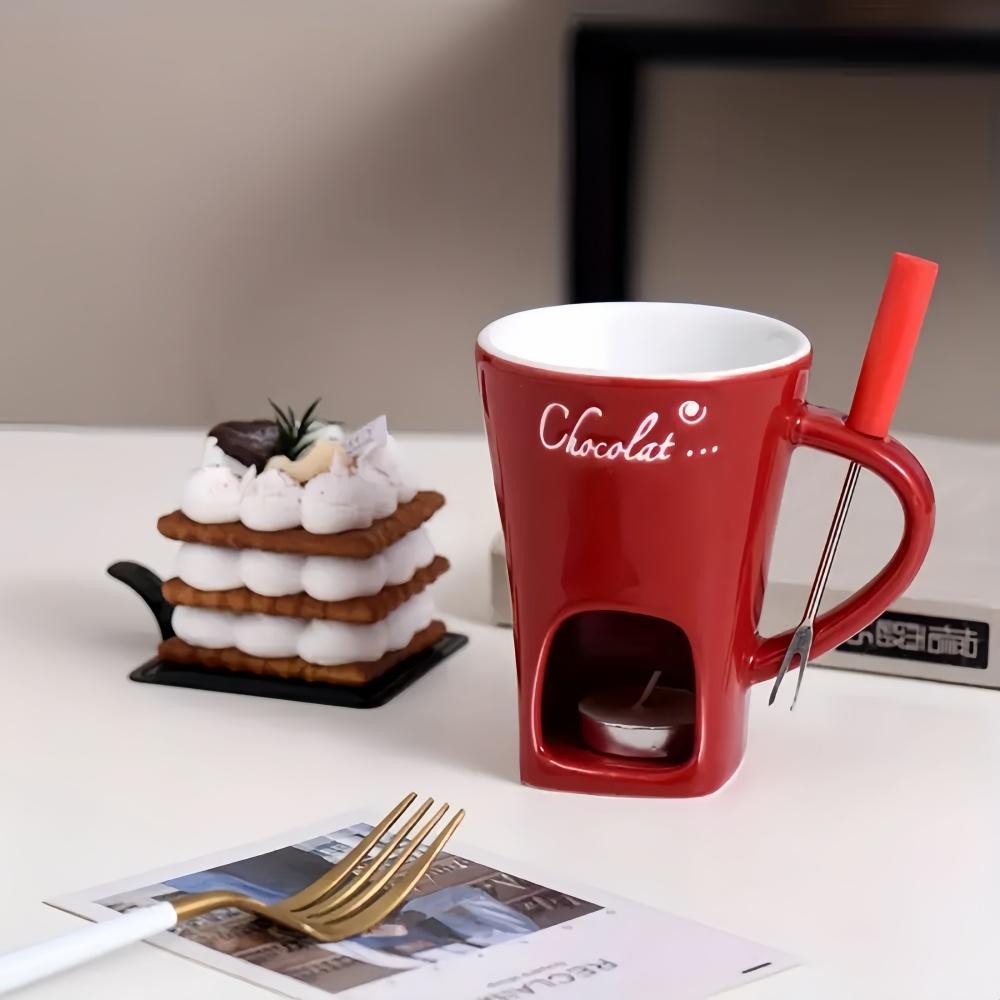 Hot Sale 2 Pcs Ceramic Chocolate Fondue Cups | Valentine's Day Ice Cream Cheese Melting Bowls | Reusable with Forks