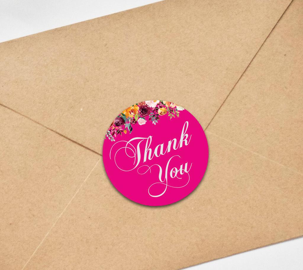 Darling Souvenir 45 Pcs Fuchsia Pink Round Floral Thank You Stickers DIY Envelope Seals-1.6