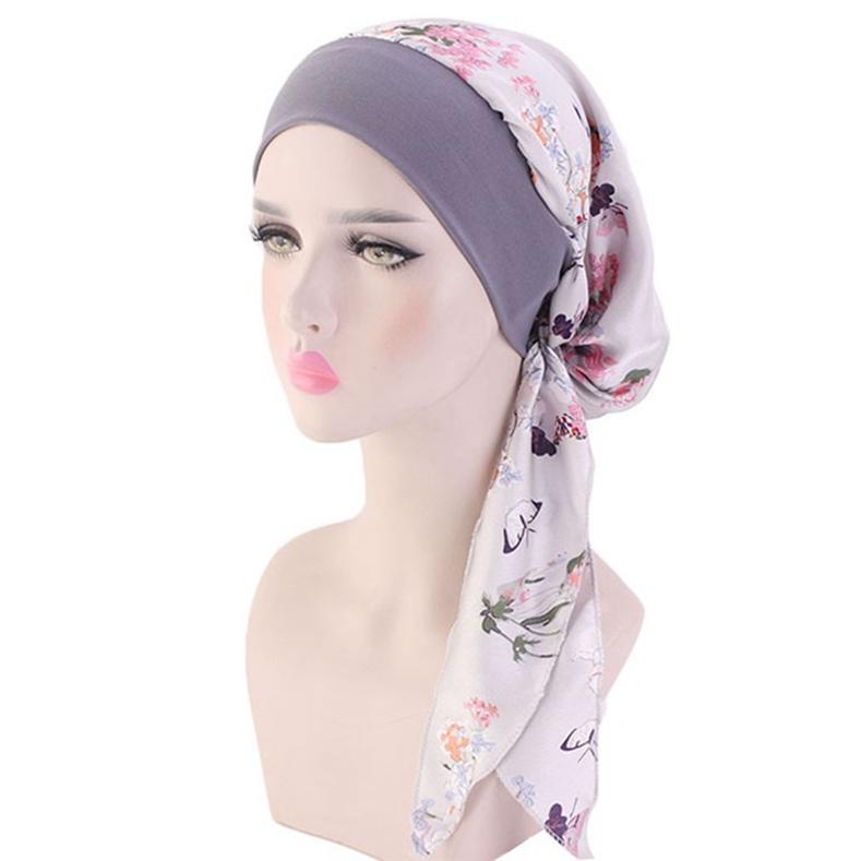 Women's Imitation Silk Turban Hat Elastic Knitted Flower Print Design Fashion Personality Hijab Headwrap for Hair Loss Coverage Daily Outfit Accessory