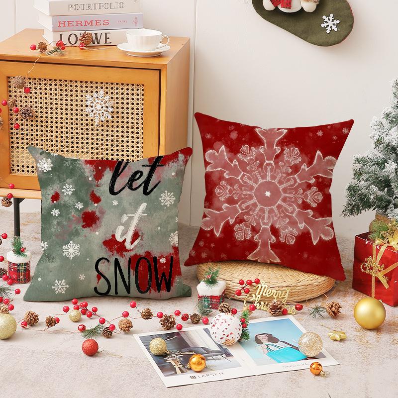 Hand-painted New Christmas Pillow Cover Linen Printed Snowman Cushion Simple Versatile Home Decoration Combination Pillow Cover