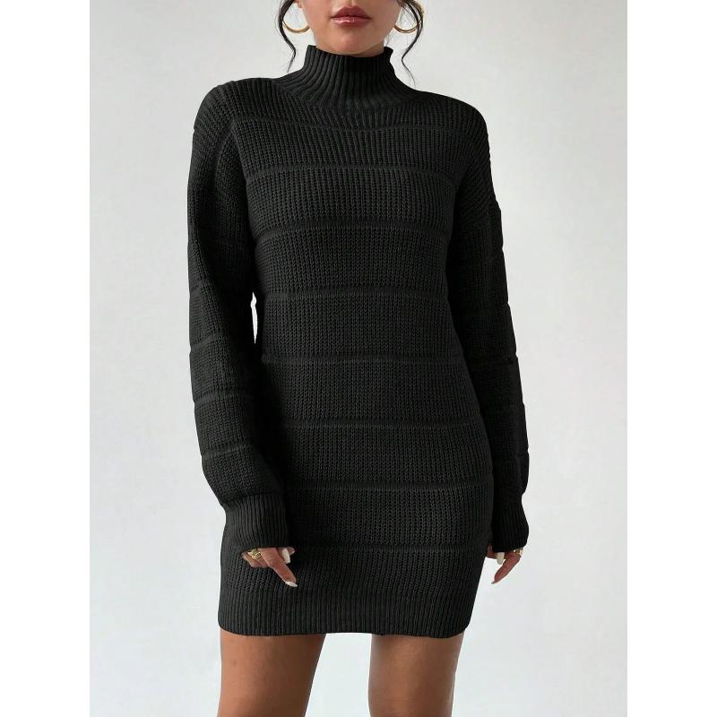 Sheath Dress Women Sexy Knitted Dress Turtleneck Mini Vestidos Knitwear Slim Autumn Winter Knitting Above Knee Office Lady