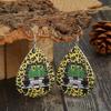 European & American Christmas Leopard Print Car Decoration Tree Earrings for Women