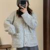 Autumn and Winter New Gentle Soft Waxy Knitted Cardigan Women's Loose Lazy Wind Crew Neck Sweater Jacket Top