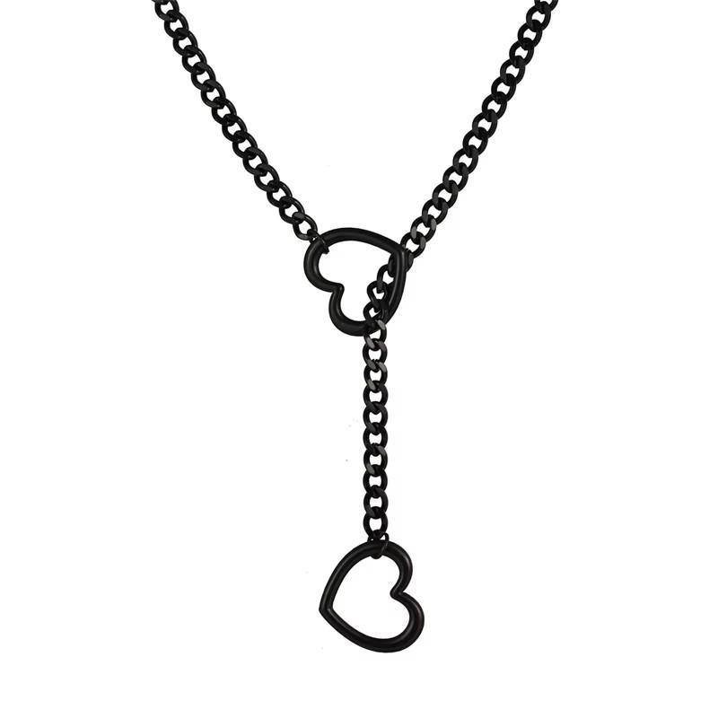 

Love Heart Necklace Personality Punk Rock Silver Color Slip Chain Ring Slipchain Choker Collar for Women Men Jewelry Gifts
