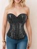 Silver Black Sequin Strapless Bodycon Corset Top with Bra Support for Women