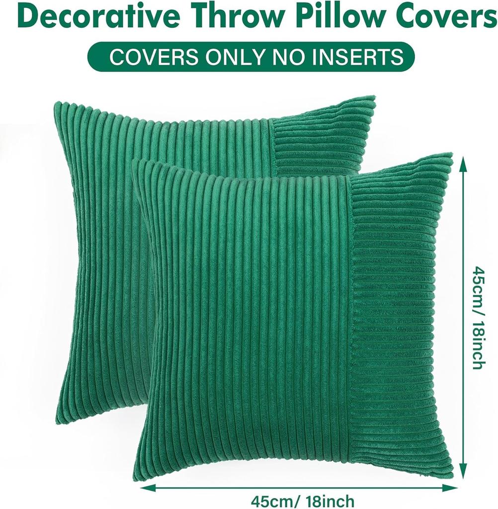 Green Corduroy Cushion Covers 45x45 Gentle Fluffy Strip Pillow Covers 50x50 Luxurious Decorative Home Pillow Case for Sofa Living Room