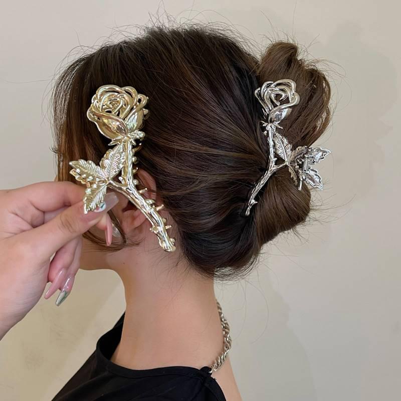Rose Blume Metall Haarklammer - Retro Stil für Frauen