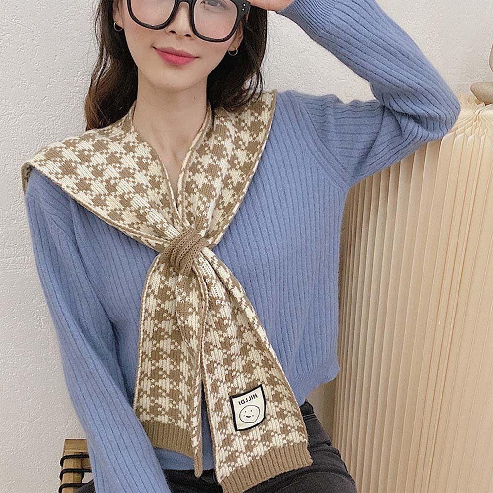 

Блузка с искусственным воротником на плечах, полосатый шарф, теплые шерстяные шарфы, элегантная вязаная шаль в клетку, уличная