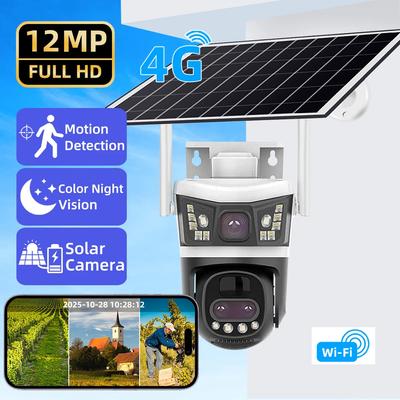 HD 10x Zoom Solar-powered Camera, Dual-lens Three-view Monitoring, PTZ Automatic Tracking CCTV, Wireless WIFI/4G Security Camera