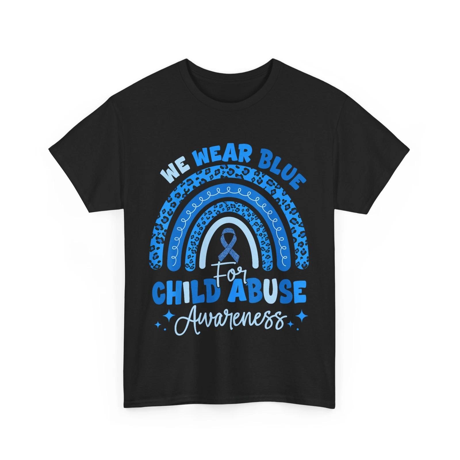 We Wear Blue For Child Abuse Awareness T-shirt, Blue Ribbon Rainbow Shirt S