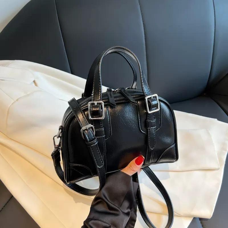 Fashion Simple Versatile Retro Casual Commuter Solid Color Women's Black Handbag Shoulder Bag Crossbody Bag