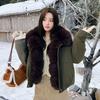 European goods pie overcome women's short autumn and winter new imitation fox big fur collar down cotton clothes loose cotton clothes