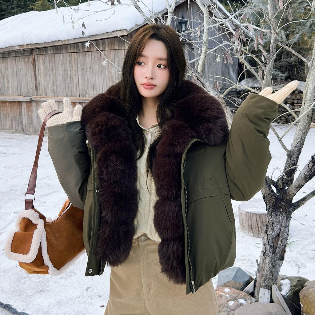 European goods pie overcome women's short autumn and winter new imitation fox big fur collar down cotton clothes loose cotton clothes