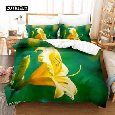 Gula Blommor Queen Sängkläder Set Påslakan Set Sängkläder Digitaltryck Sänglinne King Size Påslakan Set Sängkläder Set