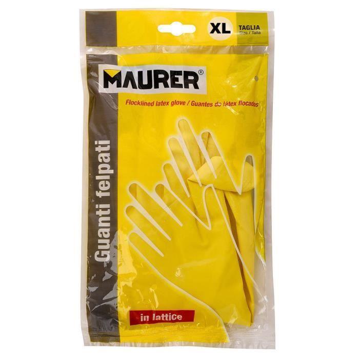 Gant en Latex - MAURER - Basic Domestico XL - 100% Latex Naturel - Intérieur Flocage - Couleur Jaune