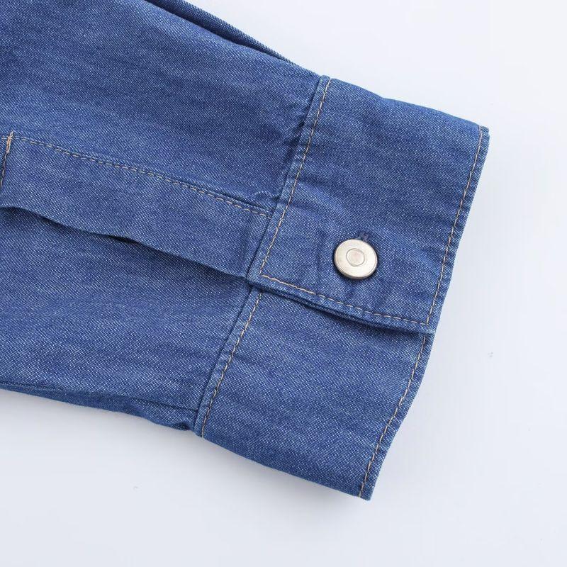 Kaslead New Arrival Women's Clothing Fashion Style Denim Effect Cotton Flat Lapel Long Sleeve Shirt 6929061