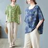 Übergröße Damenbekleidung Sommer Künstlerisches Rundhals Bedrucktes Kurzarm T-Shirt Damen Pullover Fledermausoberteil Damen