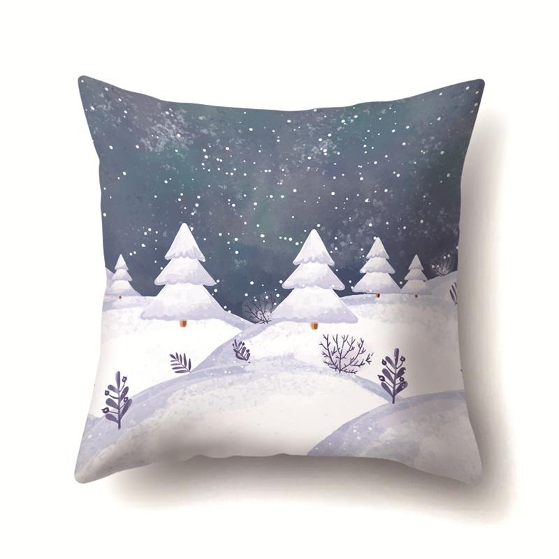 45x45cm Cartoon Fawn Snow Scene Pillow Cover Living Room Sofa Office Seat Car Waist Cushion Cushion Cover Home Decoration
