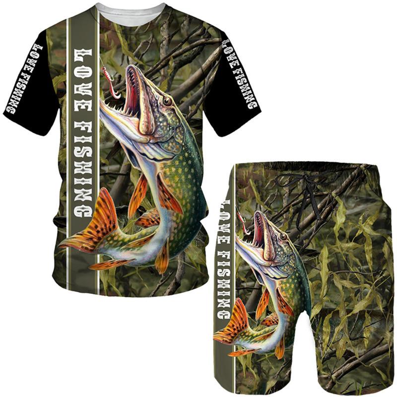 Multi-Scene 3D Sportswear Set Realistic Bass Fishing Print & Men's Outdoor Adventure Wear Quick-Dry Beachwear Set Fishing Outfit