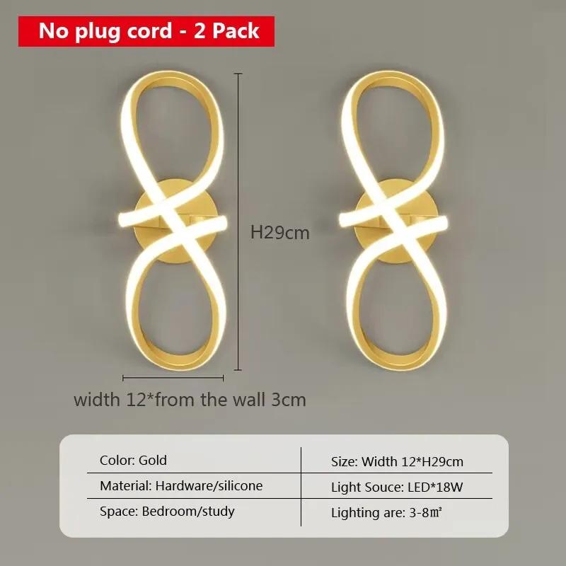 

Современный светодиодный настенный светильник, скандинавское золото, прикроватные настенные светильники для спальни с вилкой, бра для минималистского освещения прихожей, коридора, прохода Warm whtie