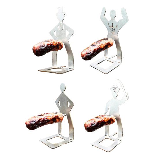 1/4Pcs Stainless Steel Sausage Stand Portable Reusable Standing Man Hot Dog Holder Outdoor Camping Barbecue Grill Accessories