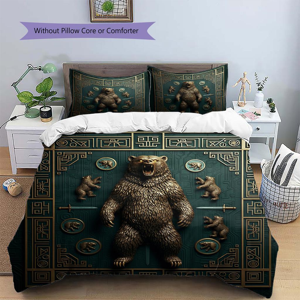 Roaring Bear Pattern Bedding Quilt Set  Home Decoration  Gift (1 * duvet cover + 2 * pillowcase  without core)