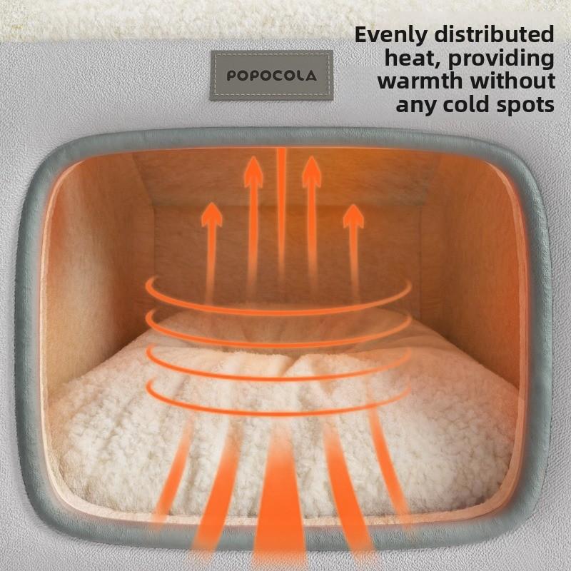 Winter Heated Cat House Semi-Enclosed Warm Kitten Bed Electric Heating Pet Pad for Dogs Plush Deluxe Heated Shelter for Cats