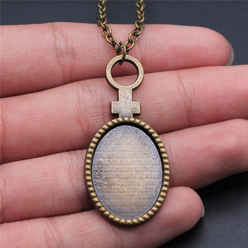 45cm Or 70cm Long Chain Necklace Oval Glass Cabochon Base Setting Tray Minimalist Jewelry Components QN054