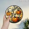 2D Vlak Glas-in-lood Herfst Pompoen Raamdecoratie, 6,3/7,87 Inch Kleurrijk Glasplaat met Ketting, Charmante Herfst Zonenvanger Huisdecoratie, Uniek