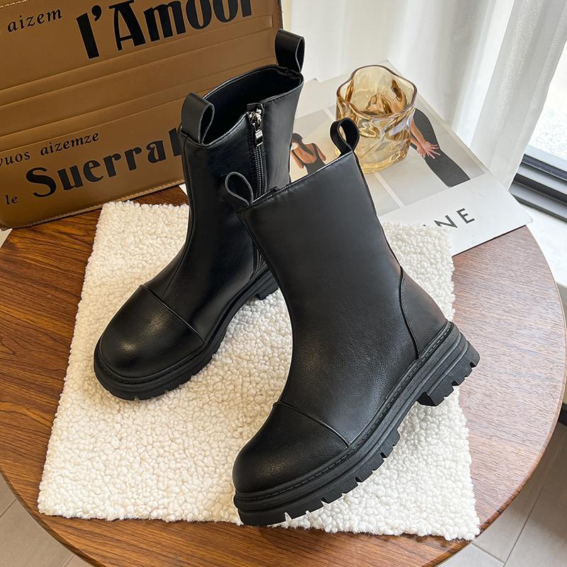 Fashion 2024 New Fashion Shoes for Women Zipper Women's Boots Autumn Round Toe Solid Mid-Calf Platform Water Proof Concise Short Boots