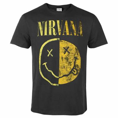 T-shirt da uomo Amplified Nirvana Spliced Smiley Carbone 100% Cotone Magliette da uomo Top Nirvana Maglietta Classica