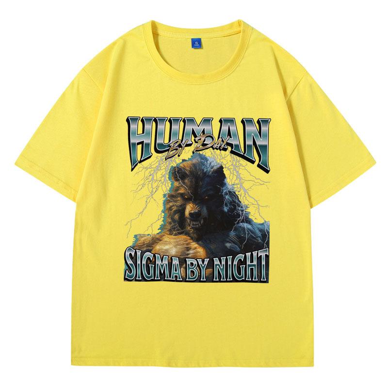 Mensch bei Tag Sigma bei Nacht 90er Grafik T-Shirts Herren Lustiges Meme Y2K Kleidung T-Shirt Vintage Oberteil Jungen Geburtstagsgeschenk für ihn T-Shirt