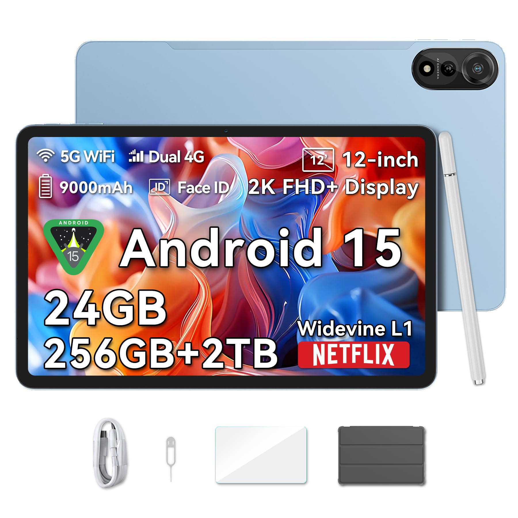 

Планшет Blackview MEGA2 Android 15 з 4G LTE 2K IPS Великий T615 CPU з Widevine L1 4G WiFi AI Захисний та Стилус Ідеальний для Дітей та Дзвінків, синій