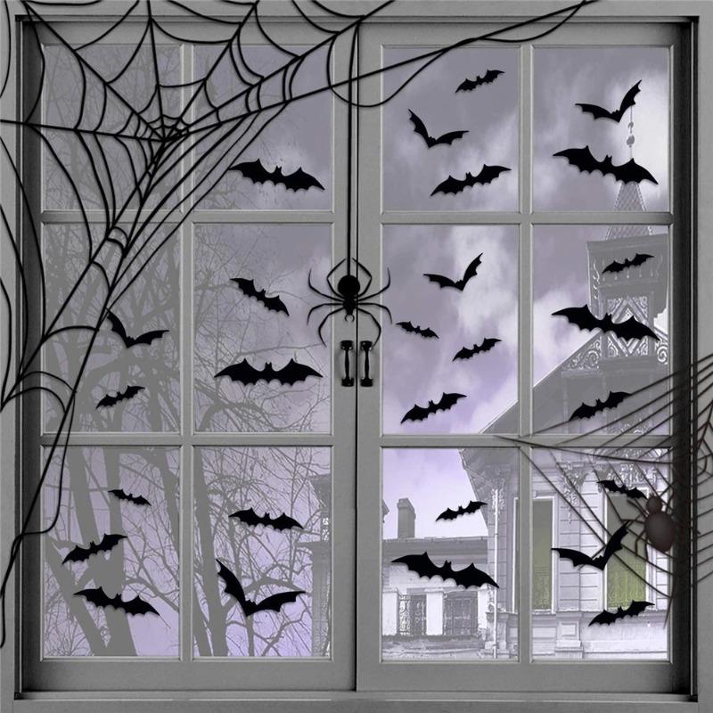 12PCS 3D Black PVC Bat Halloween Decoration - Horror Bar Wall Sticker - Bizarre Ornament Halloween Party Gift