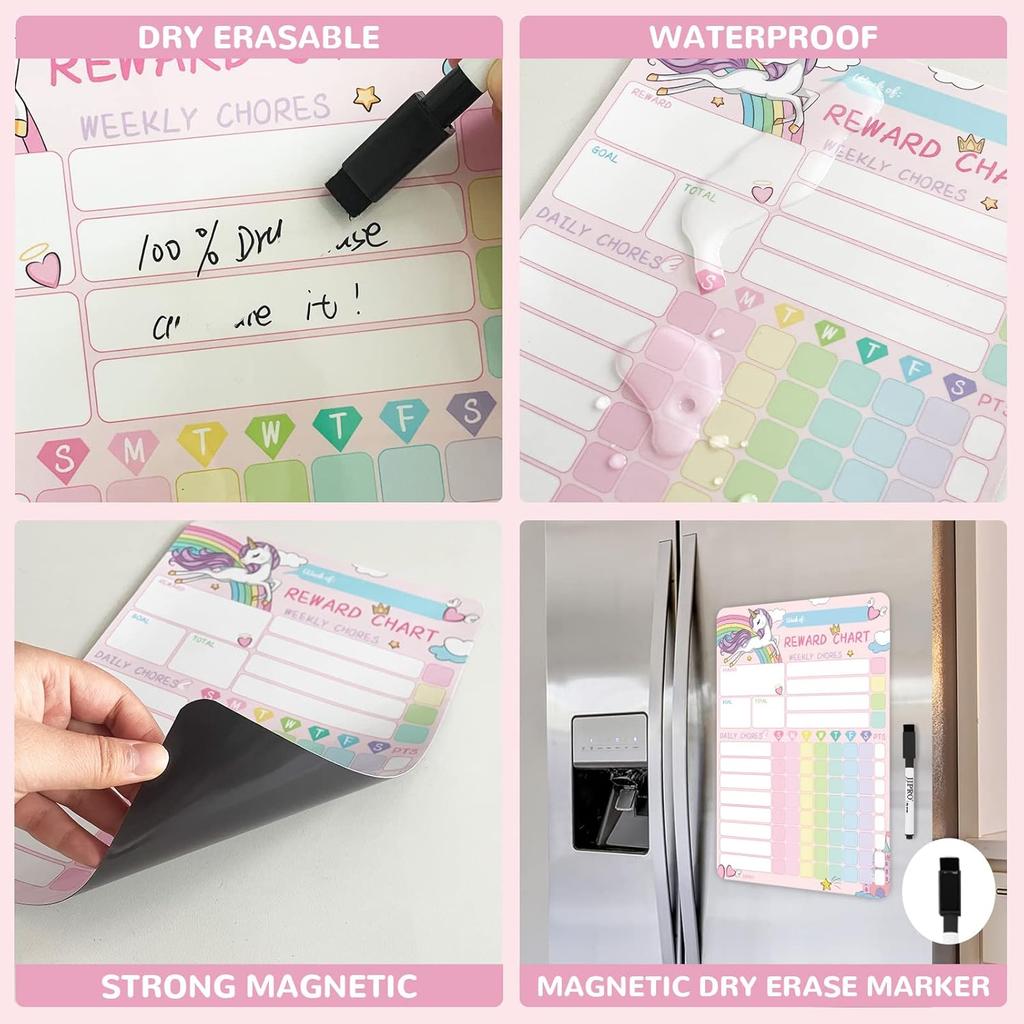 Magnetic Chore Chart for Kids, Reward Chart for Kids Behavior;Unicorn Kids Chore Chart, Good Responsibility Chart Board for One Child at Home