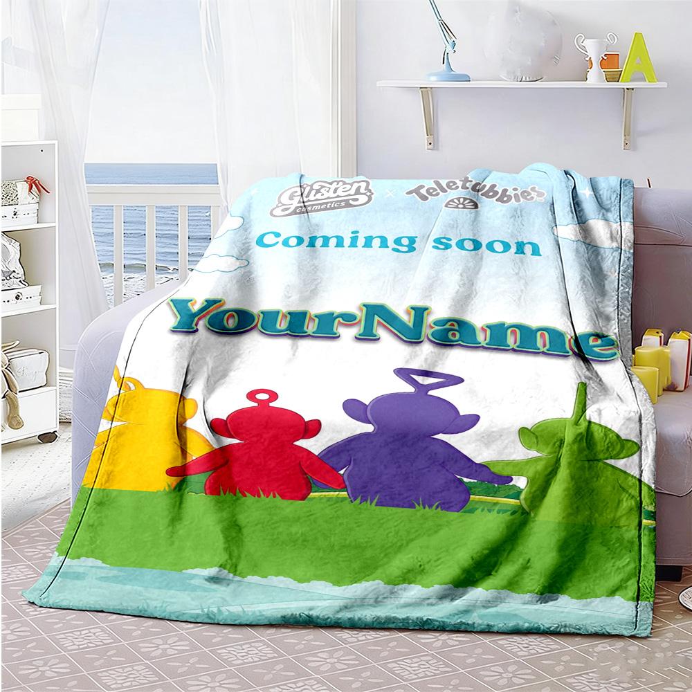 Teletubbies Personalized Name Blanket Lightweight Customizable Blanket Warmthful Decor for Bed Nap Chair Office Chair All-Season Use