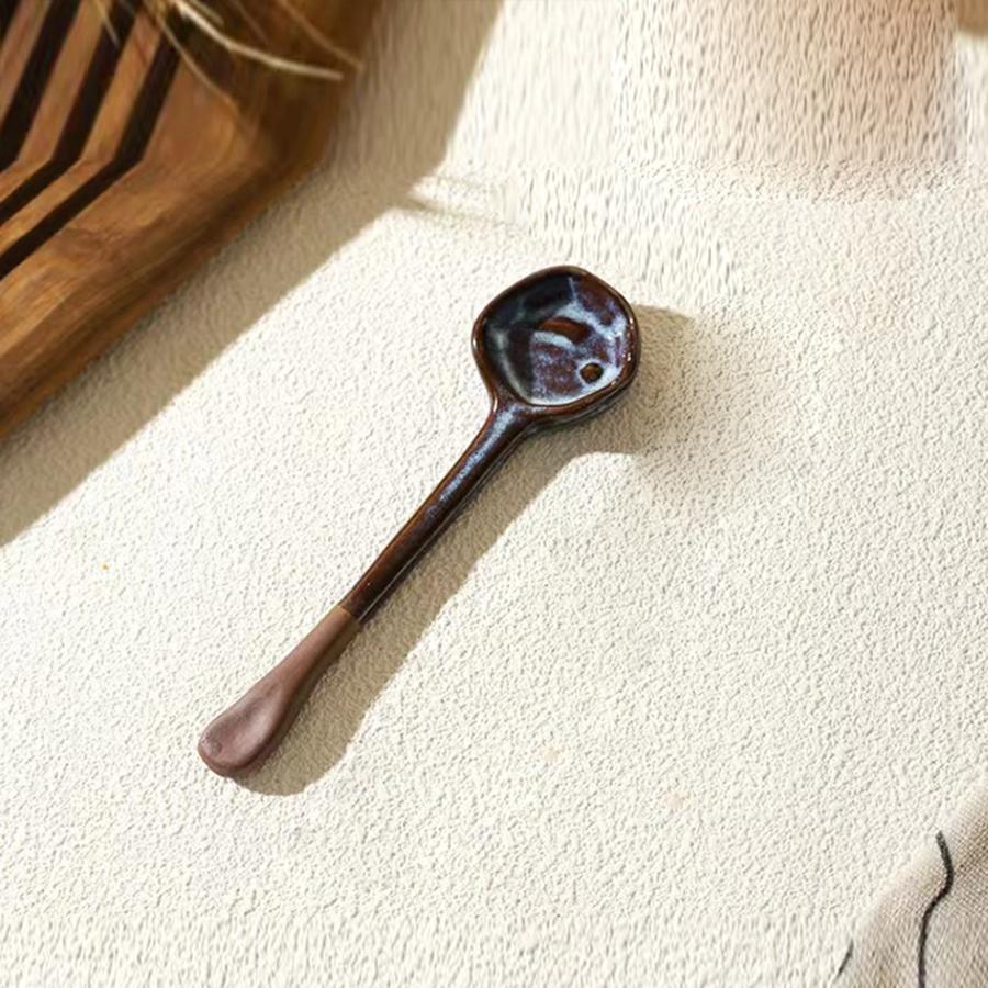Ceramic Coffee Spoon with Long Handle Japanese Soup Spoons Coffee Milk Powder Spoons Retro Porcelain Spoons Rice Noodles Spoon