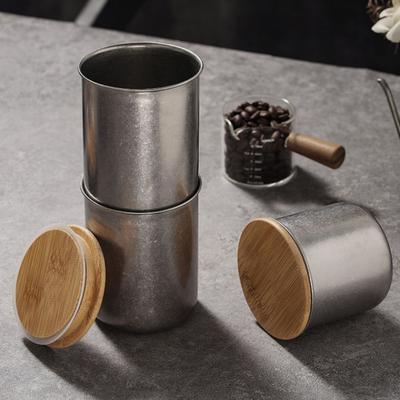 Kaffeevorratsglas im Retro-Stil Holzdeckel Verschluss Kaffeebohnenlagerung 304 Edelstahl Runde Form Vorratsbehälter