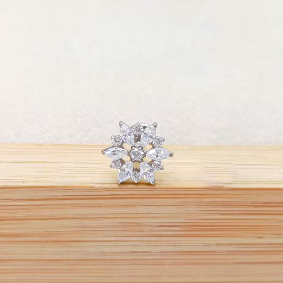 F136 Titanium Flower Peacock Crown Earrings, Long Studs for Cartilage Piercing, 1.2/1.0 Thickness