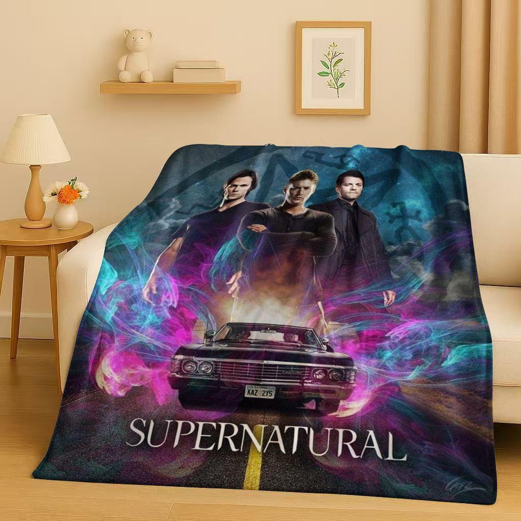3D Supernatural Sam Dean Winchester TV Flannel Blanket,Ultra Soft Warm Plush Throw for Home Bedroom Bed Sofa Cover Travel Gift