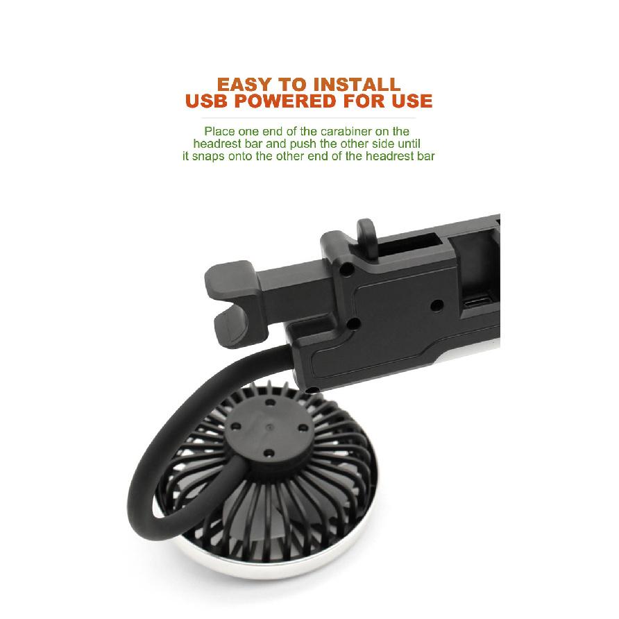 SEAMETAL Car USB Fan Dual Head Cooling Air Fan Independent Switch 3-Speed 360 Degree Adjustable Auto Headrest Fan for Rear Seat Mass Air Flow 3
