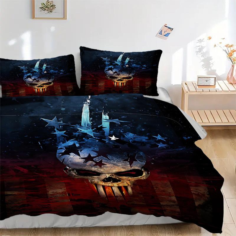 3pcs bedding set Punisher Skull Includes 1 Comforter + 2 Pillowcases, Without Pillow Inserts, Soft Comfortable, Lightweight Breathable, Prin