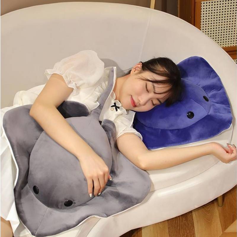 Plush Stingray Short Toy Pp Cotton Stuffed Grey Blue Huggable Soft Gift Pillow