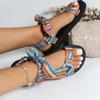 New Summer Women Casual Sandals Color Flat Casual Lace Up Bow Shoes for Ladies Fashion Outdoor Leopard Beach Mujer Plus Size 43