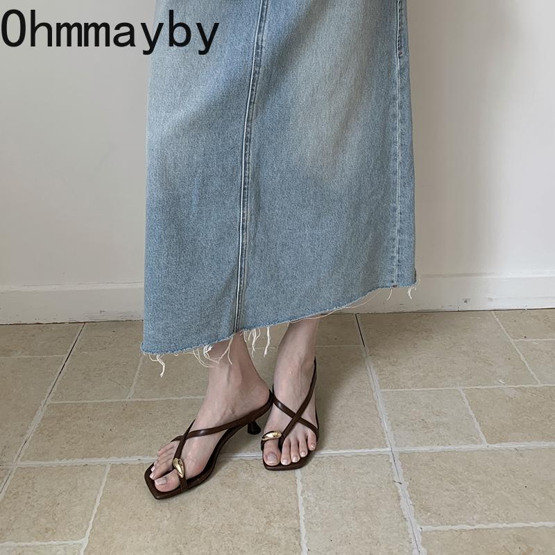 Designer Summer Metal Clip Toe Women Slippers Fashion High Heel Dress Shoes Ladies Outdoor Gladiator Sandalias ·