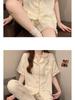 Korean Minimalist Rabbit Print Cloud Cotton Pajama Set: Ladies' Wearable Three-Piece Homewear