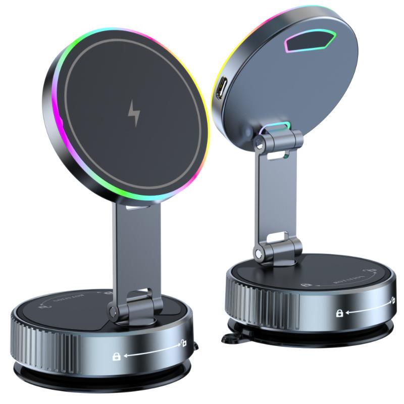 Cooling Magnetic Car Wireless Charger Car Phone Holder Mount Fast Charging for iPhone 15 14 13 Pro Suction Cup Vacuum Foldable