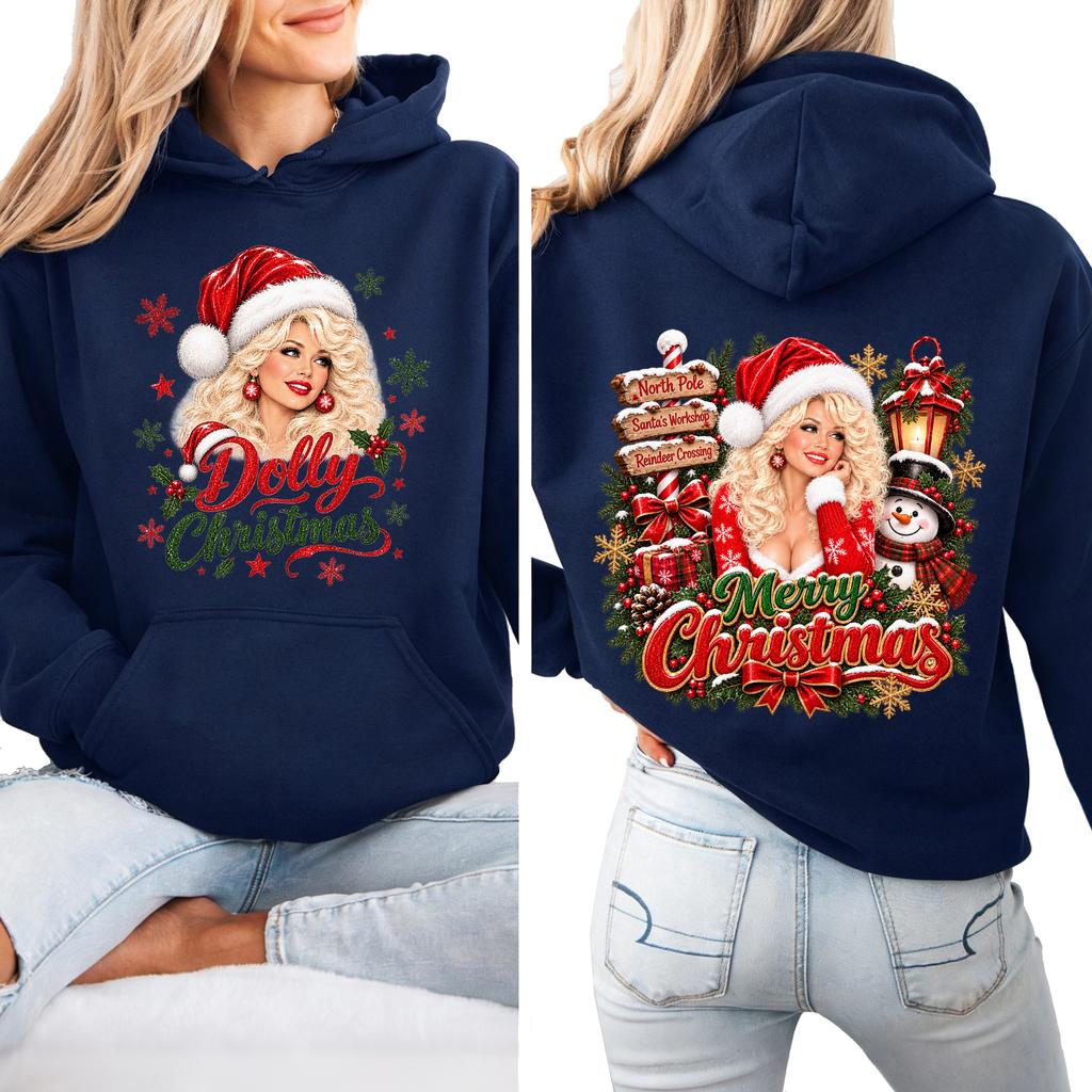 Women's Christmas Lightweight Long Sleeve Printed Hooded Pullover Sweatshirt