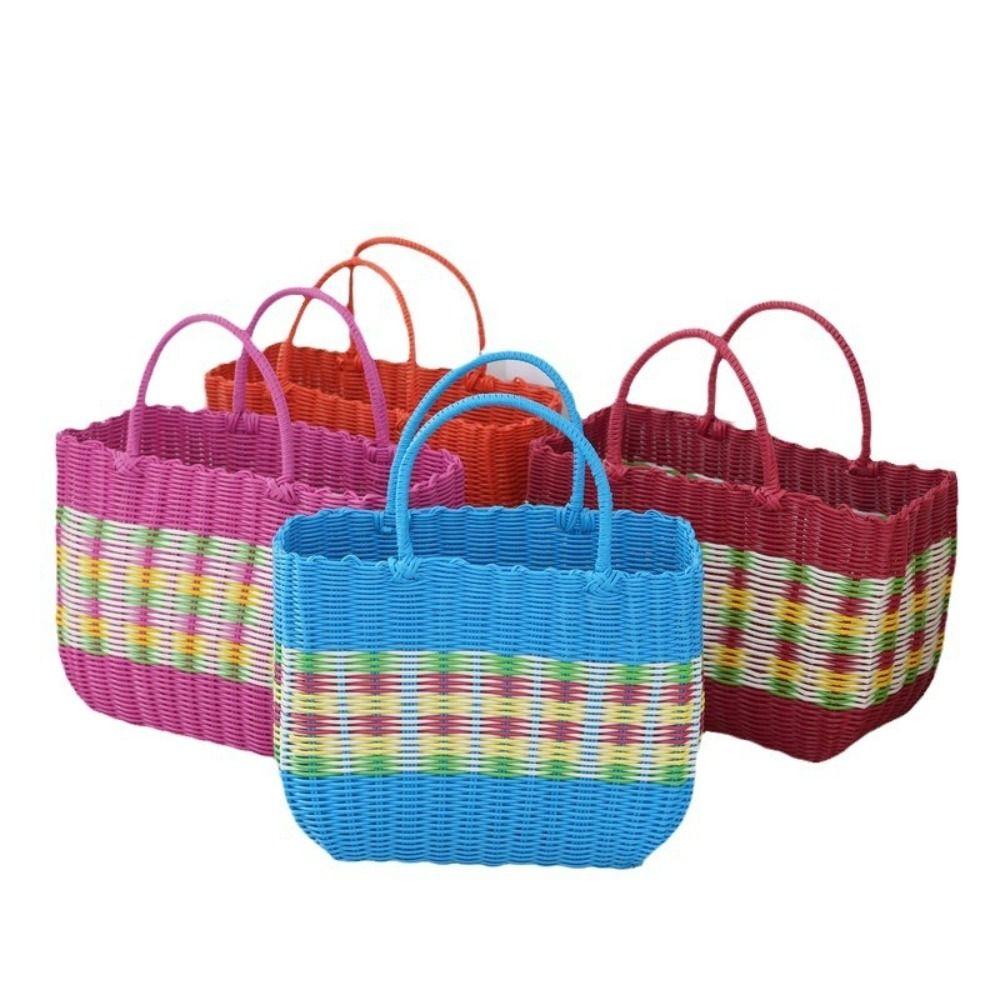 Woven Handheld Vegetable Basket High-End Bath Basket Fashion Plastic Woven Basket  Vegetable Market